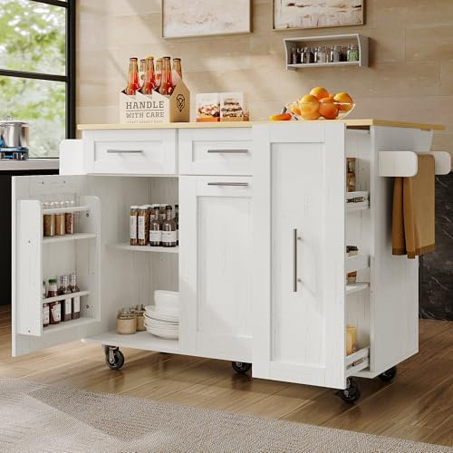 KAZZIO Isla de cocina moderna, armario de cocina, armario buffet, carro comedor con vetas de madera, mesa multifuncional con espacio de almacenamiento, carrito con estantes