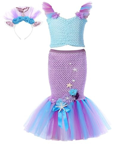 Generisch Tutú de sirena para niños, falda de tul, faldas mullidas, vestido de baile, cintura alta, ballet, burbuja, disfraz, ropa de baile, retro, minifalda de tul