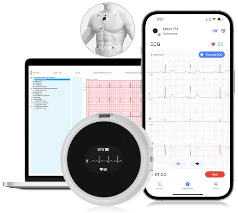 Checkme Lepodpro Dispositivo de 7 canales ECG para el hogar, grabación ECG en tiempo real de 24 horas, marcado de eventos de Ekg, informe detallado Ai-Ekg, compatible con aplicación móvil y software