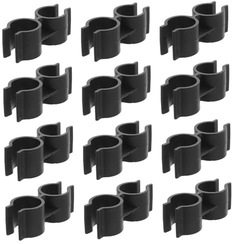 CATIEBYE 12pcs Black 25mm Plastic Double Port Pipe Clamps Shelf Connector Clips Panel Fasteners for Warehouse Garden Supermarket Storage