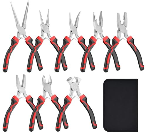 Mini Pliers Set 8pcs, Padding Worker, Long Nose, Needle Nose, Curved Nose, Diagonal Wire Cutter and Wire Cutter, Electrician Tool Set with Storage Bag for Jewelry Craftsmanship and Electronic Repair