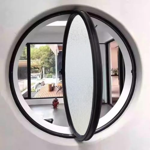 TWHZSAI Ventana Redonda giratoria de aleación de Aluminio, Ventana de Ojo de Buey de Vidrio Templado con manija para decoración de Pared, Ventana abatible para Cocina y hogar, Color Negro, 2,50 cm/1