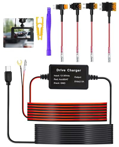 Dash Cam Hardwire Kit USB C, 13ft 12V-24V to 5V Type-C Hardwire Kit for Dash Camera with Low Voltage Protection, Fuse Adapters & Tools, Ideal Hard Wire Kit for Dash Cam GPS Radar