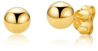 Miore Boucles d'Oreilles Femme Or 9ct 375 Or Blanc/Jaune/Rose ou Clous d'Oreilles Argent Plaqué Or 18 Ct, Boucle d'Oreille Homme, Piercing Oreille Doré Boulle 5-6MM, Bijoux Femme Hypoallergéniques