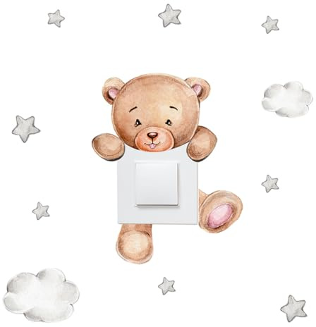DIYEAH Pegatinas Para Interruptor De Luz De Oso Decorativas Para Pared De Dormitorio Calcomanías De Pared Extraíbles De Dibujos Animados Adhesivos De Pvc 7.87X7.87 Pulgadas Para Hogar