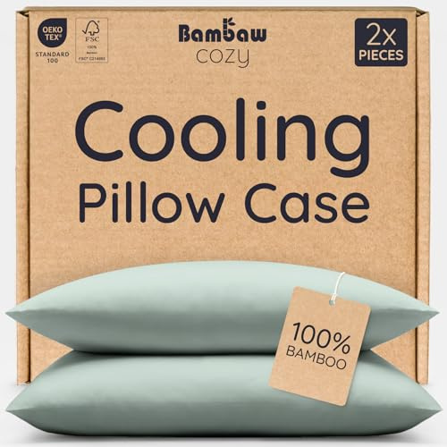Bambaw Fundas Almohadas 50x75 cm Bambu, Pack de 2, Sabanas de Bambú Antiacaros y Refrescantes, Sábanas Refrigerantes Antibacterias, Fundas de Almohada 50x75 cm Certificadas Oeko-Tex (Verde Agua)