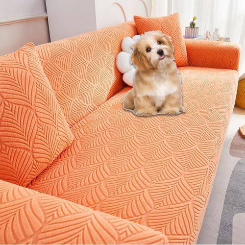 KCCRHIN Funda De Sofá Ajustable 1 2 3 4 Plazas Funda para Sofá con Reposabrazos Cubre Sofa Antideslizante Antipolvo Fundas De Sofá Elegante con Jacquard Fundas para Sillones,Naranja,Footstool