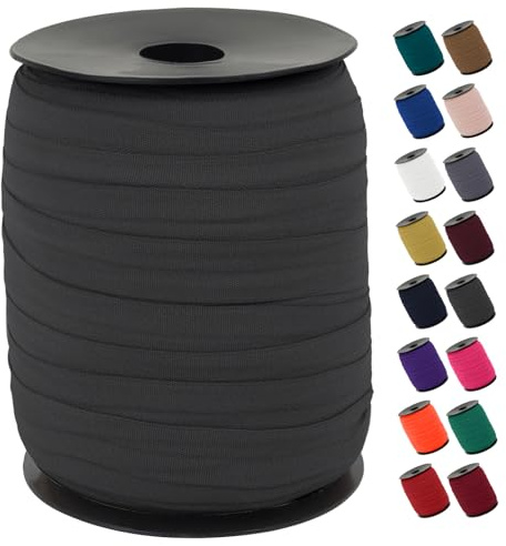 CAMAL Schrägband 100m Elastisches Gurtband 15mm Saumband zum Nähen, Elastisches Einfassband Stoffband Weich Webband zum Nähen, Säumen, Paspeln, Quilten(Grau)