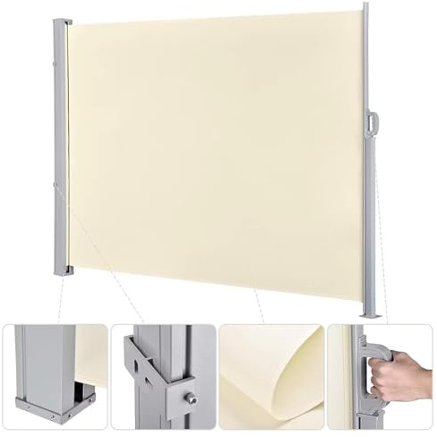 Tenda da sole laterale retrattile in alluminio, 180 x 400 cm, per esterni, balconi e terrazze, protezione dal vento da giardino (beige, 200 x 300 cm)