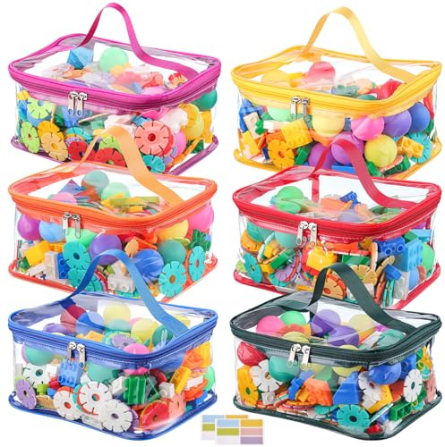 6 Pack Clear Toy Storage Bags, PVC Waterproof Toy Organizer, Colorful