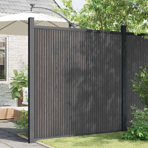 WPC Élément de clôture gris 180 x 186 cm, clôture brise-vue durable pour jardin, panneau robuste en bois composite, résistant aux intempéries et à la rouille, montage facile