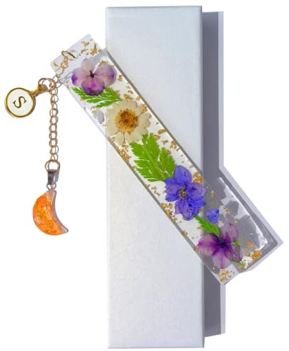 Macamolly Lesezeichen Personalisiert Buchstabe S Schulanfang Geschenk | Trockenblumen Lesezeichen, Harzmaterial, leicht und langlebig, Lehrerinnengeschenk, Weihnachtsgeschenke für Frauen