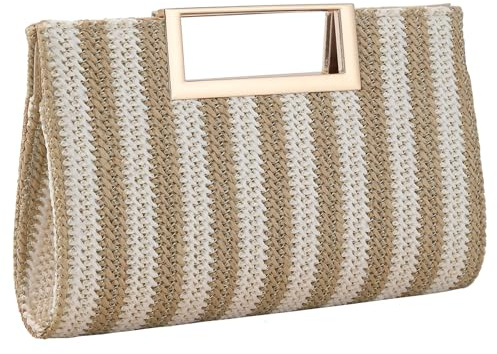 Cckuu Women's Straw Clutch Handbag, Raffia Woven Tote Purse For Summer Beach Wedding Holiday Party