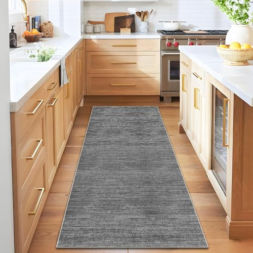 Qemgrste Teppich Läufer Flur 40 x 100 cm, Küchenläufer Waschbar rutschfest Teppich Läufer Küchenläufer Flurteppich Flur Teppich Läufer Teppichläufer Flur Küchenteppich für Eingangsbereich Grau