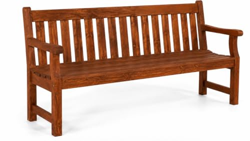 Gartenbank Holz Massiv 180cm, Gartenbank Wetterfest, Imprägniert, Braun | SG SiestaGarden Stabile Parkbank 3 Sitzer mit Rückenlehne, FSC-Zertifiziert –Schwere Holzbank Garten 42kg für Parks