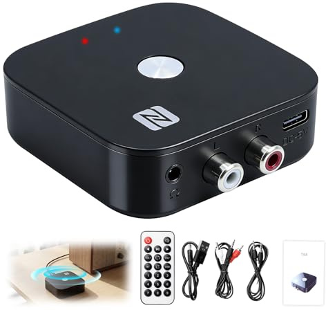 Receptor Bluetooth 5.3 Audio HiFi Inalámbrico con RCA Jack 3.5mm | Adaptador Bluetooth con NFC y Baja Latencia, Compatible con Amplificador, Altavoz Estéreo, Casa y Coche, Transmisión Estable