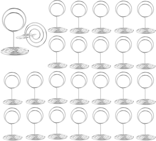 30 Stück Tischkartenhalter,Fotohalter mit Klammern,kartenhalter tisch | Metal Memohalter,menükartenhalter,Tischkarten Halterung，Tischnummernhalter für Hochzeiten,Jubiläen,Partys,(Rundes Silber)