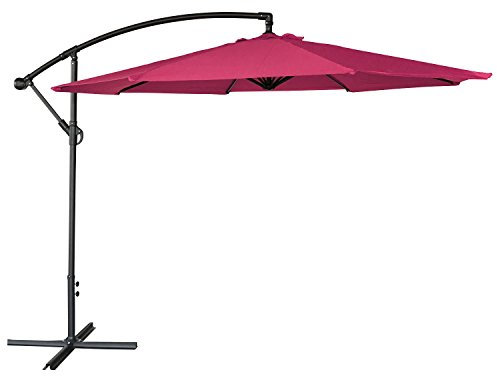 Parasol de Jardin déporté OAHU Rond 3m de diamètre Fuchsia avec manivelle. Parasol déporté inclinable et Rabattable.