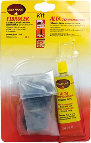 SIGILL, Kit Completo di Guarnizione e Silicone Nero, Ideale per Forni, Stufe e Camini, Resistente a Temperature fino a 350°, Made in Italy, Tubetto 60 ml - fibrocer Ø 6 mm