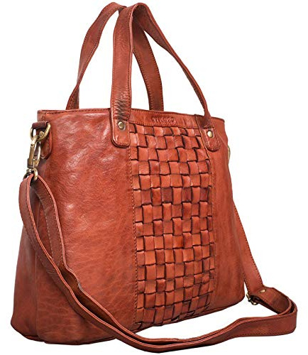 STILORD Mara Elegante Handtasche geflochtenes Leder mit abnehmbaren Schulterriemen Shopper Tasche Abendtasche Ausgehtasche für Damen Echtleder mittel-groß Farbe:Cognac - Used