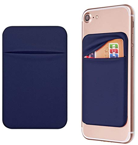 OBVIS Cell Phone Pocket Self Adhesive Card Holder Stick On Wallet Sleeve with Adhesive ID Credit Card ATM Card Holder for iPhone Android 2 PACK BLUE