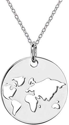 MATERIA Damen Kette mit Weltkugel Anhänger rund aus 925 Sterlingsilber in Silber - Gold - Rosegold vergoldet 42-47cm
