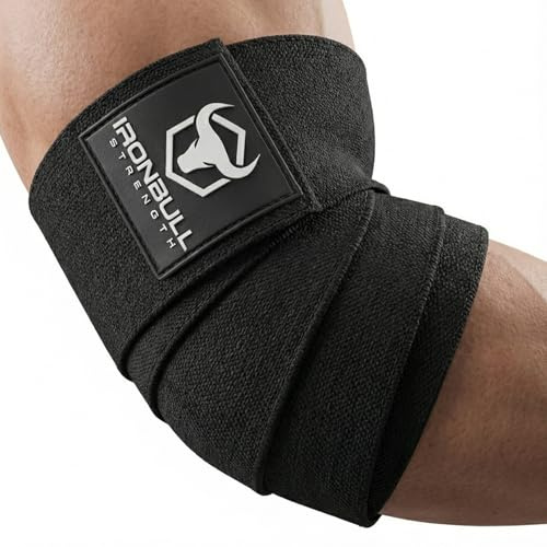 Iron Bull Strength Armbågsskydd (1 par) – 102 cm elastiskt armbågsstöd och kompression – för tyngdlyftning, styrketräning, fitness, korsträning och gymträning – armbågsremmar för tyngdlyftning (svart)