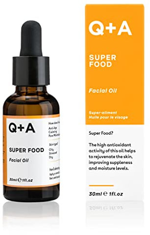 Q+A Super Food Facial Oil (30ml), Natural Vitamin-Rich Face Oil with Jojoba, Vitamin E Oil for Skin, Deeply Nourishes and Hydrates Dry, Sensitive, and Normal Skin, Boosts Skin Radiance and Glow