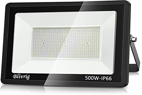Blivrig Focos LED Exteriore 500W, Super Brillante 50000LM Proyector LED Foco Para Exteriores, IP66 Impermeable 6500k Proyector Foco Blanco Frío Para Jardín, Garaje, Plaza, Estacionamiento etc