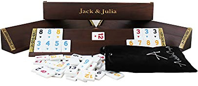 Antochia Crafts Rommé-Würfel-Spiel-Set aus Holz, gerade, individuelle Racks und Fliesen mit Hülle, goldfarben