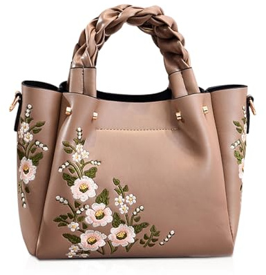 NICOLE & DORIS Elegant Handtasche Damen Shopper Tote PU-Leder Henkeltasche Frauen Schultertasche Bestickte Umhängetasche für Arbeit Schule Shoppin