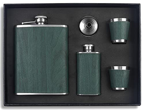 Flachmann Set 260ML Edelstahl Whisky Topf Mini Schnapsflasche Upscale Tragbar Alkoho Geschenke (Grün)