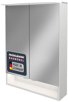 FACKELMANN LED Spiegelschrank B.Style/Badschrank mit gedämpften Scharnieren/Maße (B x H x T): ca. 60 x 81,2 x 15,3 cm/hochwertiger Schrank mit Spiegel und Beleuchtung fürs Bad/Korpus: Weiß
