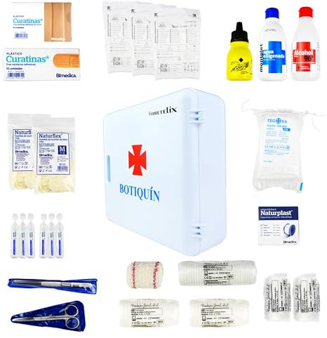 Ferretelix® Botiquin armario de pared con dotacion 280 mm x 250 mm x 100 mm equipado con varios artículos para realizar las primeras curas en caso de emergencia, Botiquín de primeros auxilios