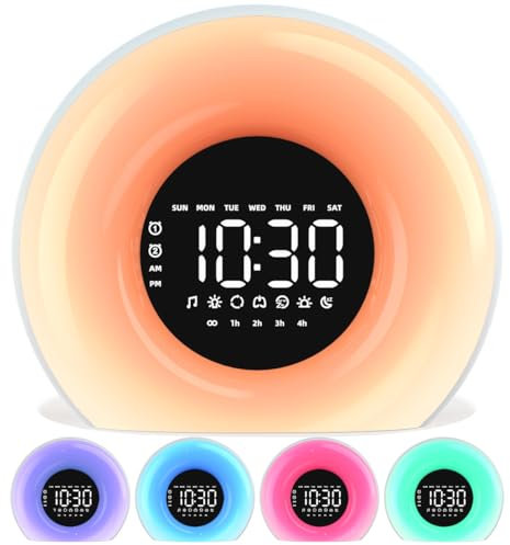 OrangeLight Reloj despertador con luz de amanecer, simulación de amanecer, 23 sonidos de sueño de la naturaleza, luz nocturna, alarma dual, función de repetición, ayuda para dormir para niños y