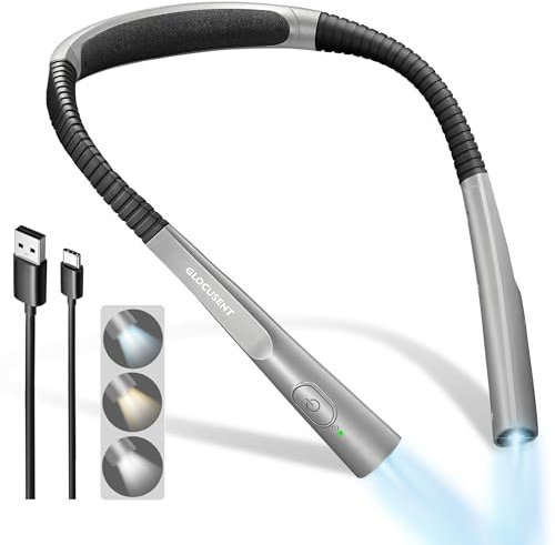 Glocusent Verbesserte LED Hals Leselampe, Muttertagsgeschenk für Mama, Handarbeitslampe, Leselampe Bett, 30-Min Timer, 3 Farben & 3 Helligkeiten, Wiederaufladbar & Langlebig, Stricken & Reparieren