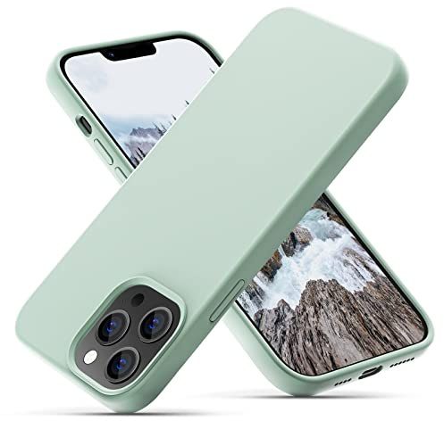 OIIAEE Silikonhülle Entwickelt für iPhone 13 Pro Max Hülle, Ultradünne Stoßfeste Schutzhülle aus Flüssigsilikon mit weichem, kratzfestem Mikrofaserfutter, 6,7 Zoll, Mintgrün