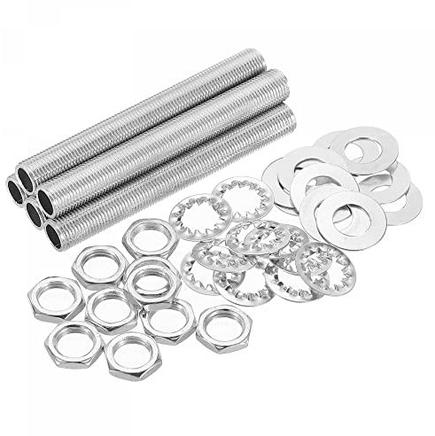 sourcing map 8cm Tige Filetée Creuse pour Lampe Trousse avec Encoches Écrous Rondelles 1/8IP Filetage Fixations Assortiment pour Luminaire Plafonnier éclairage Réparation Assemblage Lot de 35