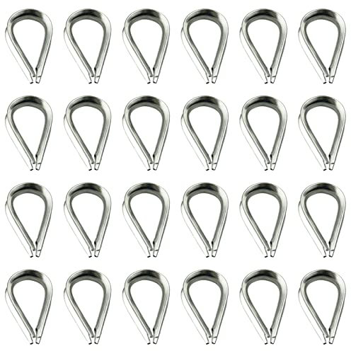 24 Pcs M3 304 Stainless Steel Cable Lug Wire Rope Thimbles for 2.5-3.0mm Steel Wire Rope Cable Rigging