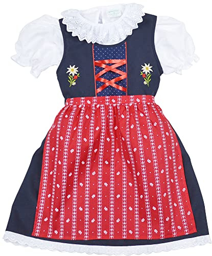 Schrammel Blumenrankerl Tablier de dirndl festif pour enfant brodé, bleu/rouge, 122 cm-128 cm