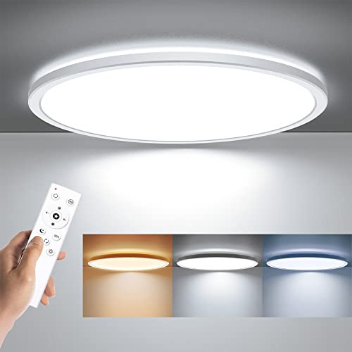 BLNAN LED Flush Mount Ceiling Light Fixture with Remote Control, 15.4 Inch 3000K-6500K Dimmable Round Low Profile Ceiling Lamp for Living Room Bedroom Kitchen