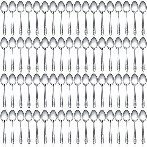 Nuogo 100 Pieces Dinner Spoons Set 6.69 Inches Silverware Spoons Bulk Stainless Steel Food Grade Tablespoons for Home Restaurant Kitchen Dishwasher Safe