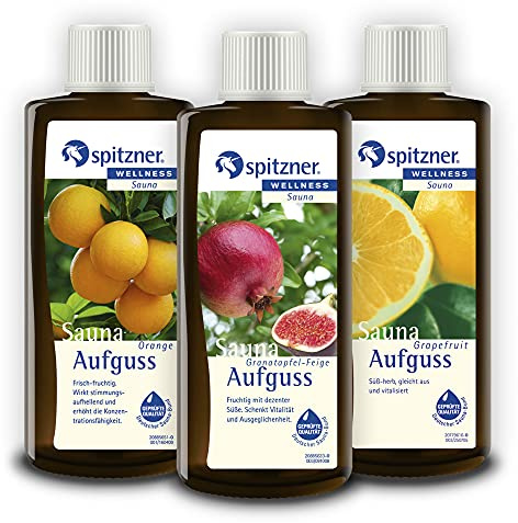 Spitzner Saunaaufguss-Set in Geschenkbox die Kraft der Frucht: Orange, Granatapfel-Feige und Grapefruit (3x190ml)