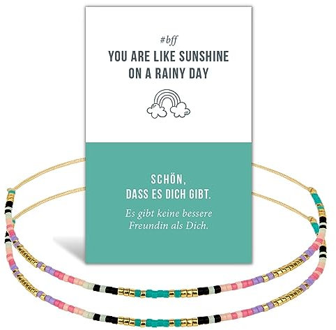 happymaker - Freundschaftsarmbänder, bff Armbänder für 2, Miyuki Perlenarmbänder mit Geschenkkarte und Geschenkverpackung als beste Freundin Geschenk, handgefertigt in Deutschland