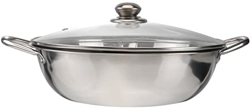 HEMOTON Stainless Steel Dual Section Hot Pot with Lid 11-Inch Divided Mandarinduck Cookware for Induction and Gas Stoves Family Use