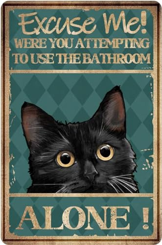 Katzen-Badezimmer-Wandkunst und -Dekoration – lustige Badezimmer-Wanddekoration – Toilettenschild – „Excuse Me Bath“-Wanddekoration, Retro-Metallblechschild, Vintage-Aluminiumschild für Zuhause, Kaffe