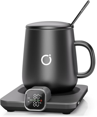 Ikago Heated Smart Coffee & Tea Mug Warmer Set - 1℃ Precise Temp Control & Real-Time Display, Auto Shut-Off, Electric Mug Warmer for Desk, Gifts for Women & Men, Home & Office, Black