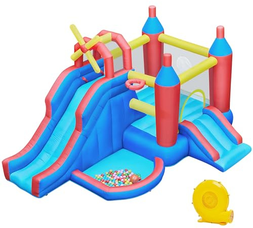 Yaheetech Inflatable Bounce House, 7-in-1 Bouncy Castle Combo w/Ball Pit & Bouncing Area & Slides & Basketball Game & Dart Game, Jump House for Kids Aged 3-10 w/Storage Bag & 470W Blower