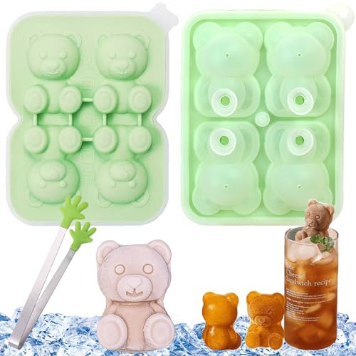 Moule à Glaçons Ours, 3D Mignons en Silicone Avec Pinces à Glace, Moule à Glaçons, Silicone Moule à Crème Glacée, Ours Moule En Silicone, Pour Bricolage Café, Lait, Jus, Gelée, Chocolat