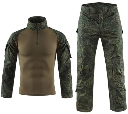 SUNDAYYO Herren Militär Uniform Taktische Anzug Combat Shirt und Hosen Airsoft Tarnanzug Hemd Bundeswehr Pullover Langärmlige mit 1/4 Reißverschluss Camouflage BDU Paintball Kleidung （ECL,L）
